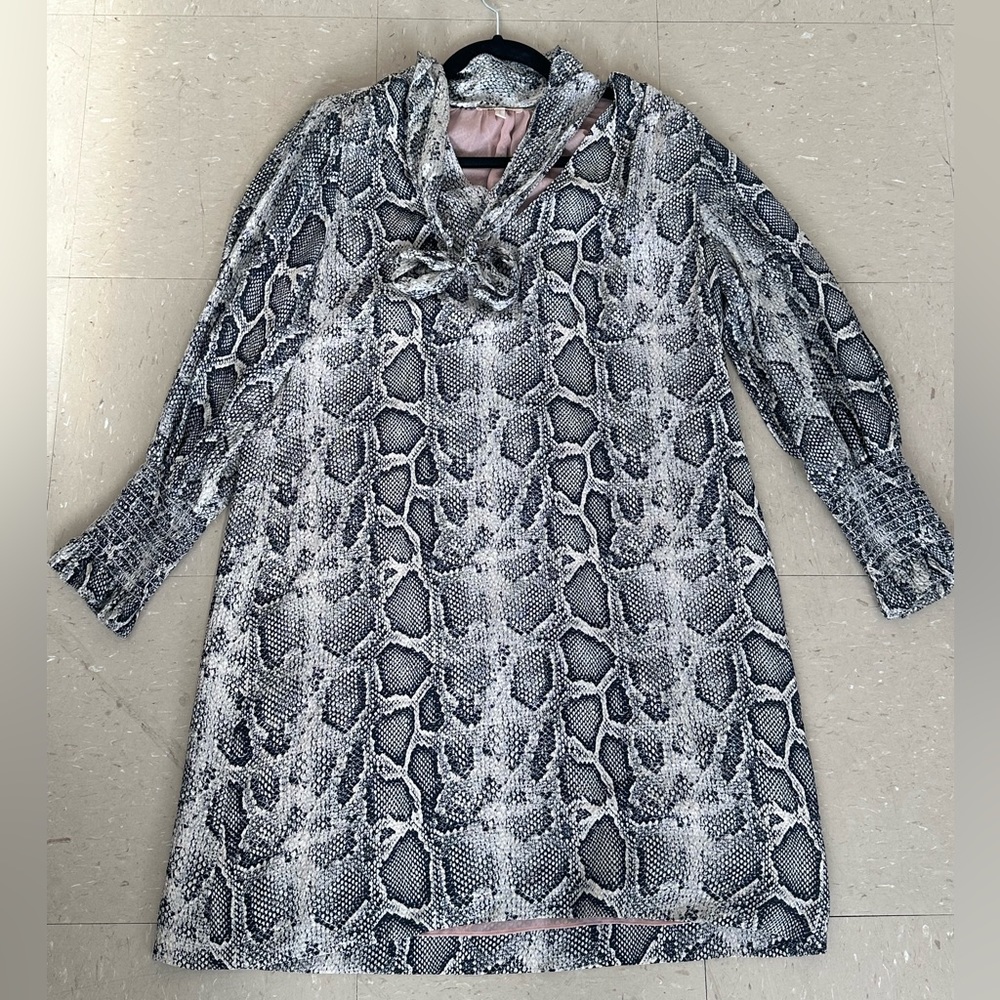 Rebecca Taylor navy snake print silk shift dress